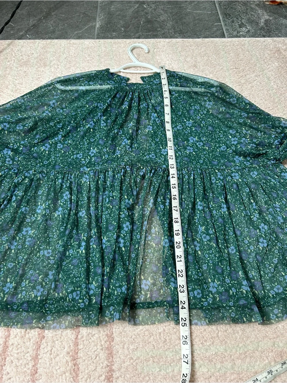 NWT‎ Free People Teal Floral Sheer Peasant Blouse Sweetheart Top Open Back Small